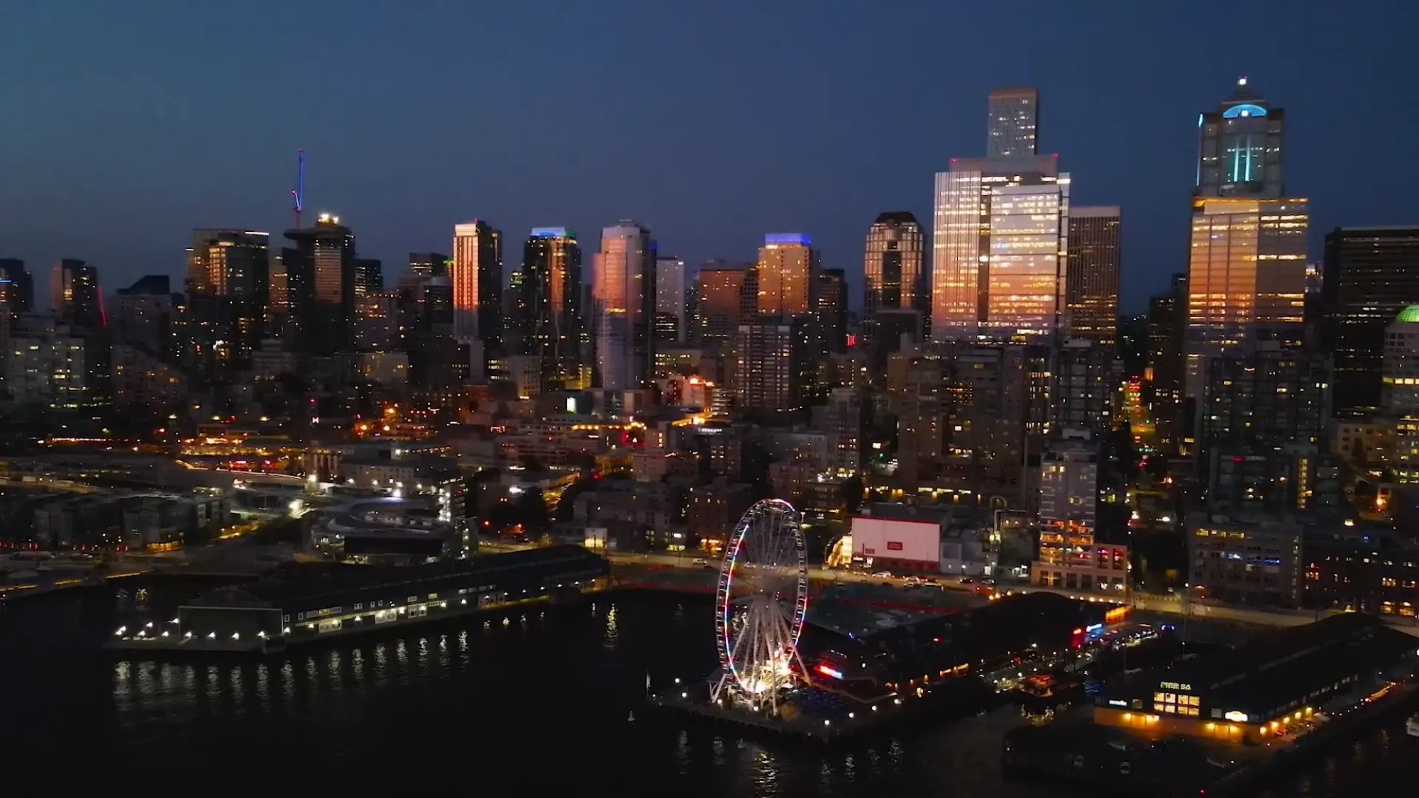 Seattle city skyline at night